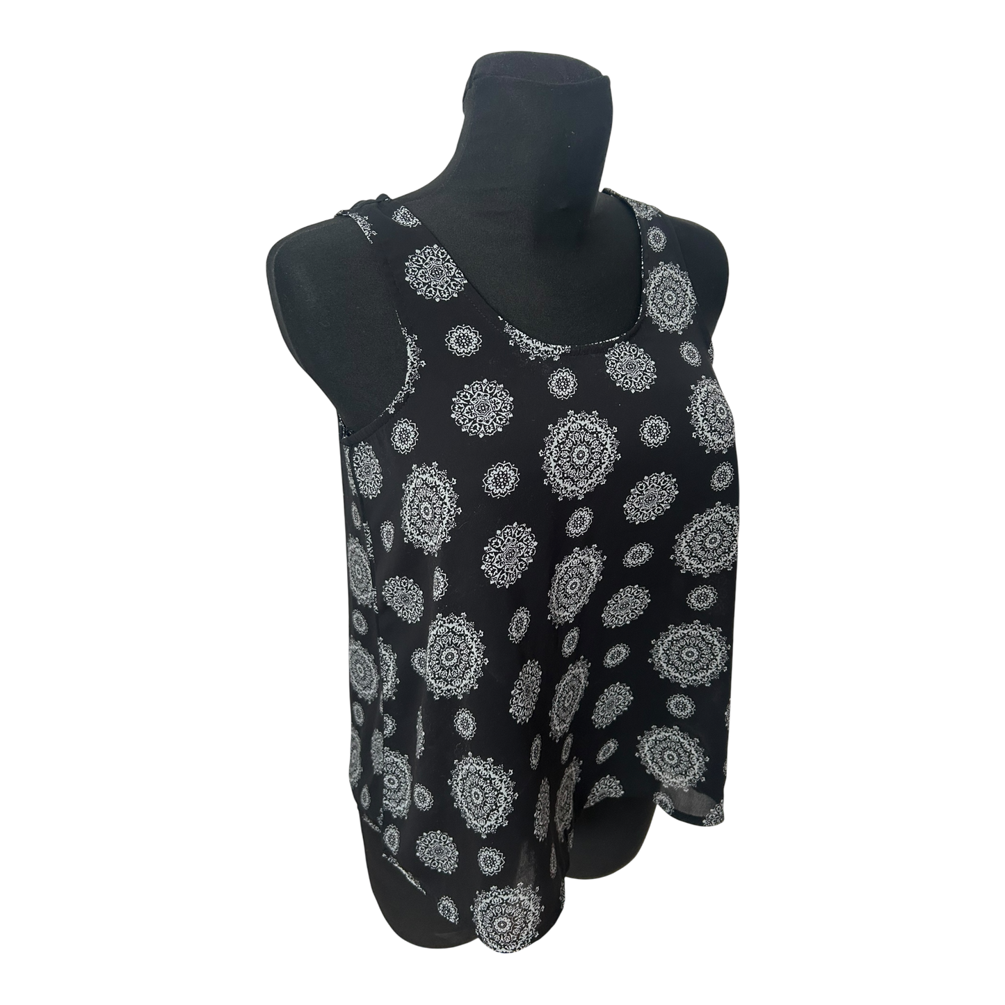 Atmosphere Damen Bluse Gr 36 Schwarz Weiß Muster Ärmellos Leicht