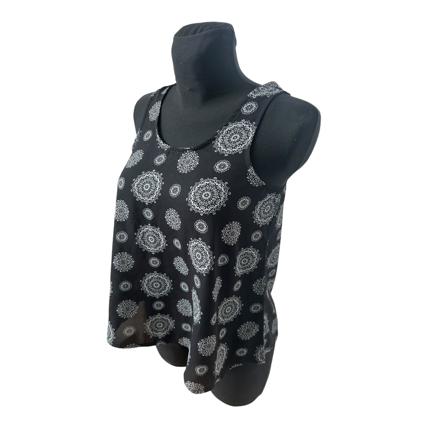 Atmosphere Damen Bluse Gr 36 Schwarz Weiß Muster Ärmellos Leicht
