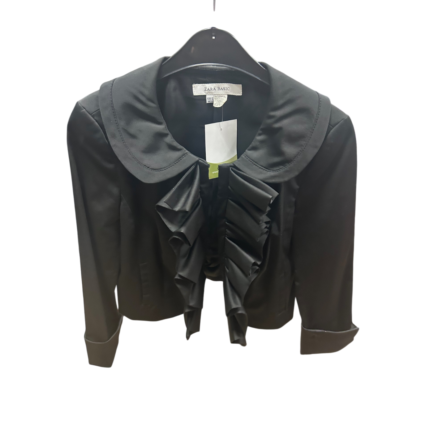 Zara Basic Jacke Schwarz Gr M Rüschen Satinoptik Vintage Stil Hakenverschluss