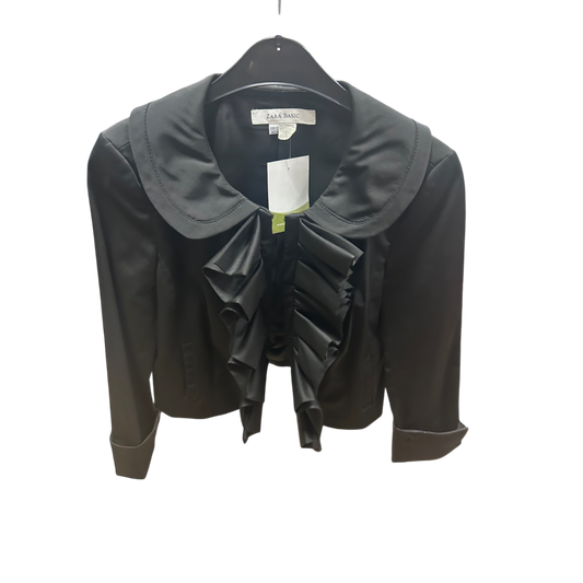 Zara Basic Jacke Schwarz Gr M Rüschen Satinoptik Vintage Stil Hakenverschluss