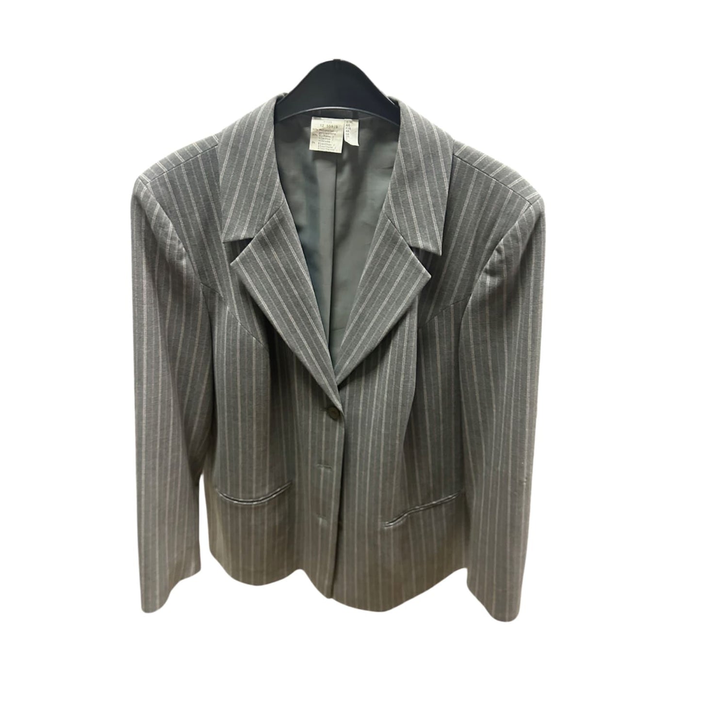 Vintage Blazer Grau Gr 46 Nadelstreifen Klassisch Gefüttert Stretch Elegant