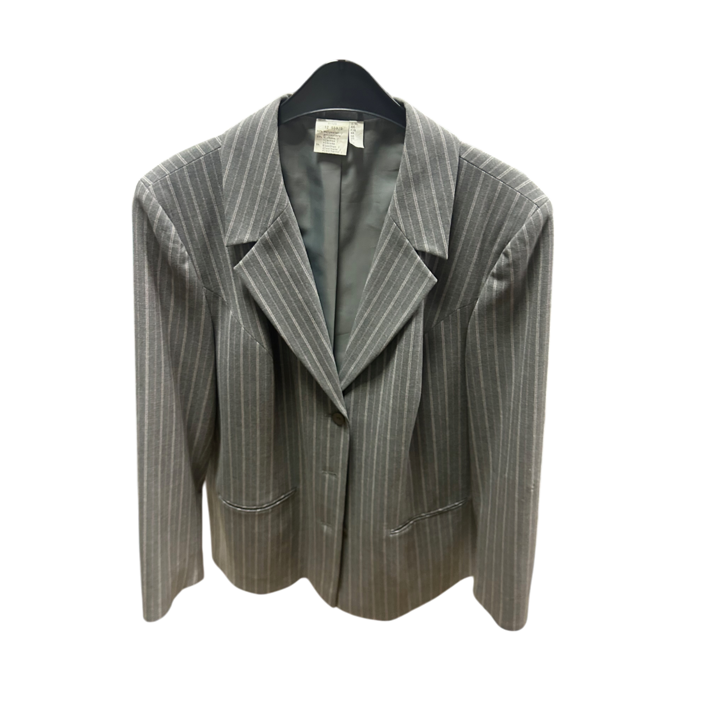 Vintage Blazer Grau Gr 46 Nadelstreifen Klassisch Gefüttert Stretch Elegant