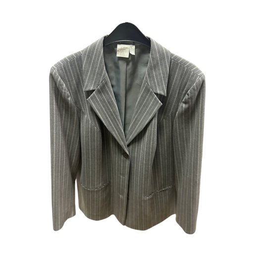 Vintage Blazer Grau Gr 46 Nadelstreifen Klassisch Gefüttert Stretch Elegant