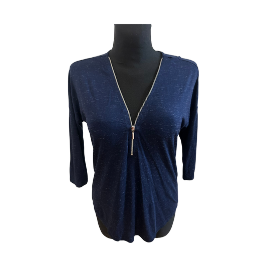 Orsay Bluse Damen Gr S Blau Viskose Stretch Reißverschluss Sommer Elegant