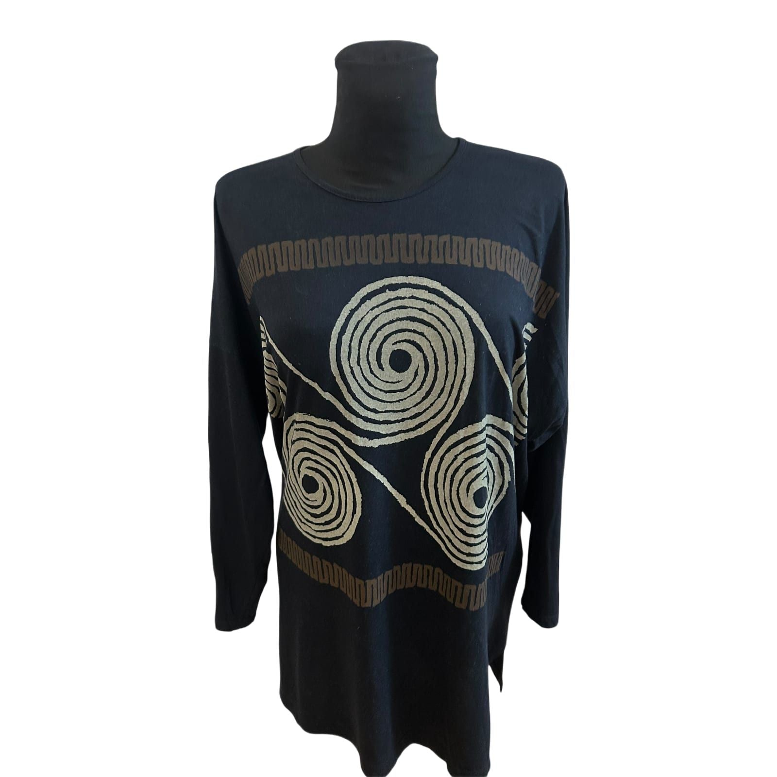 Beldona Shirt Damen Gr M Oversize Schwarz 3/4 Arm Baumwolle Modal