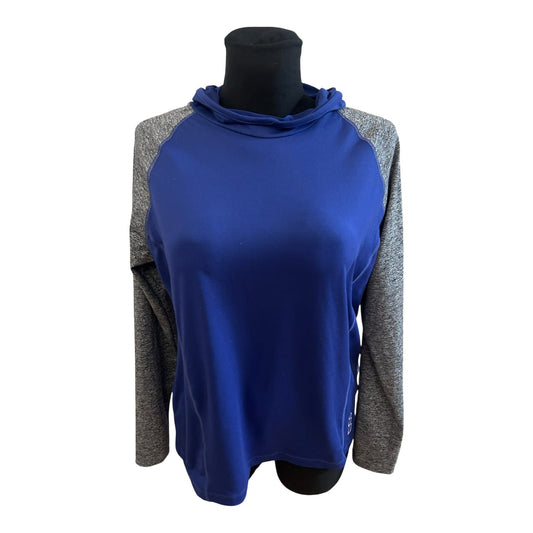 Crivit Sportshirt Damen Gr M Blau Grau Kapuze Funktionsshirt Stretch