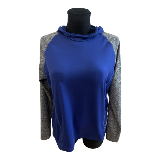 Crivit Sportshirt Damen Gr M Blau Grau Kapuze Funktionsshirt Stretch