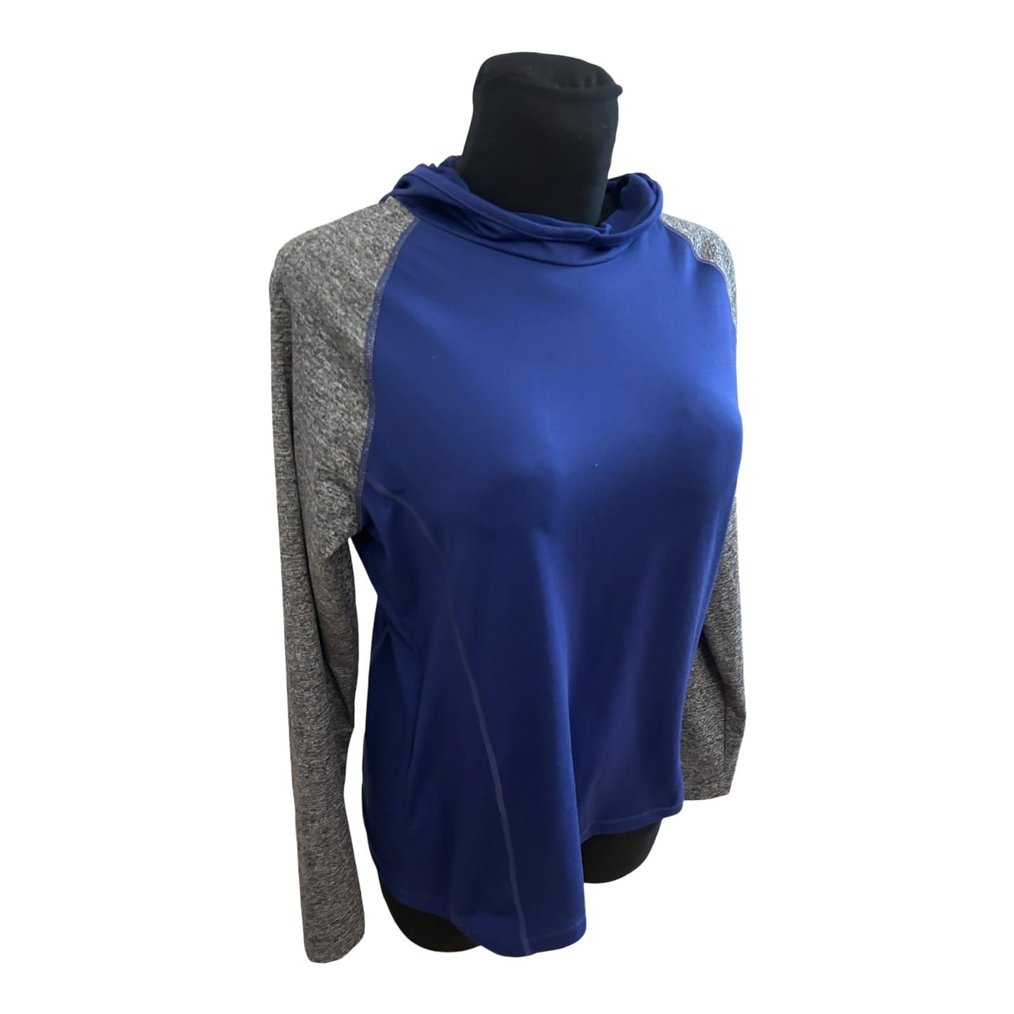 Crivit Sportshirt Damen Gr M Blau Grau Kapuze Funktionsshirt Stretch