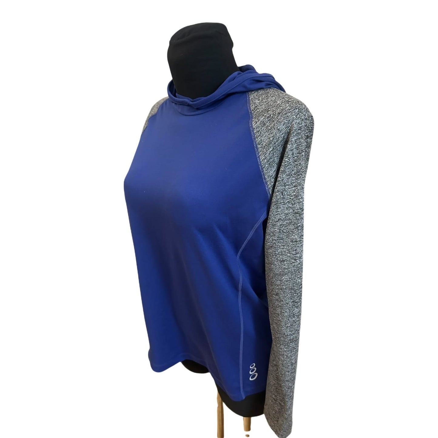 Crivit Sportshirt Damen Gr M Blau Grau Kapuze Funktionsshirt Stretch
