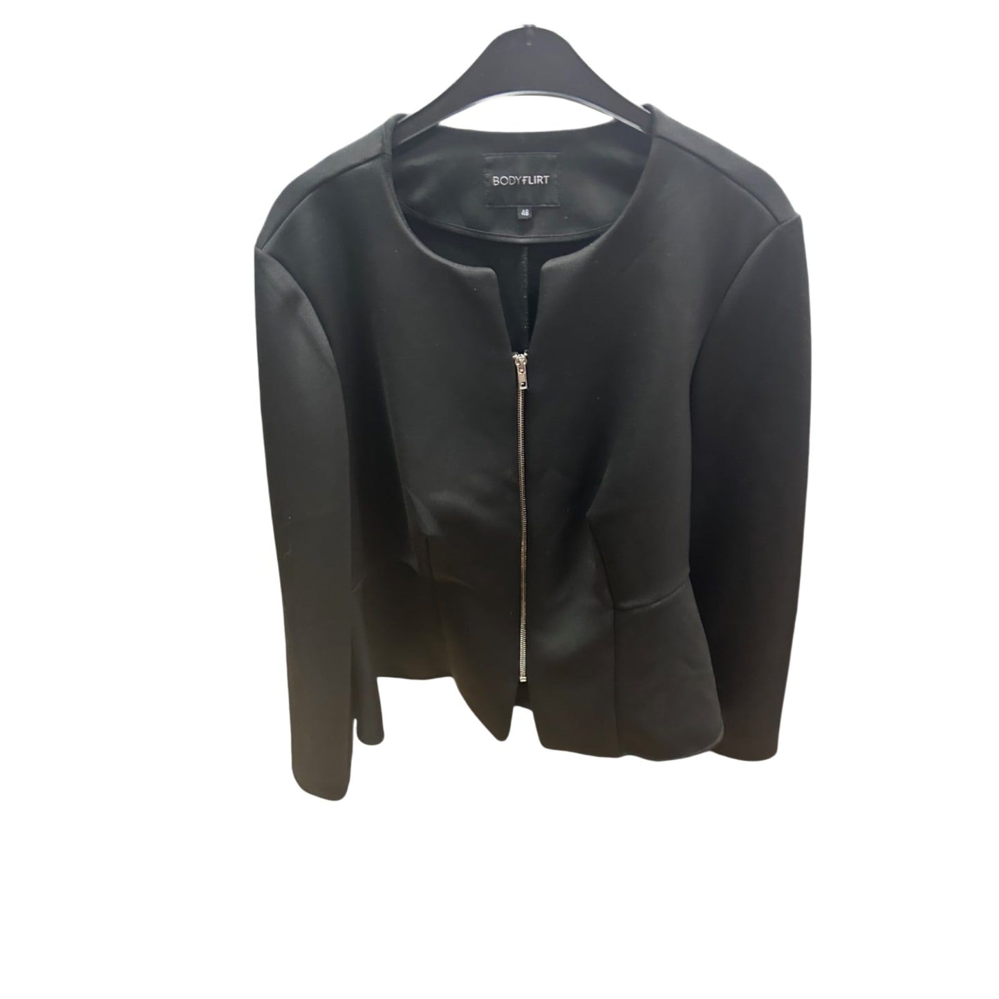 Bodyflirt Jacke Schwarz Gr 48 Reißverschluss Peplum Stil Elegant Ungefüttert