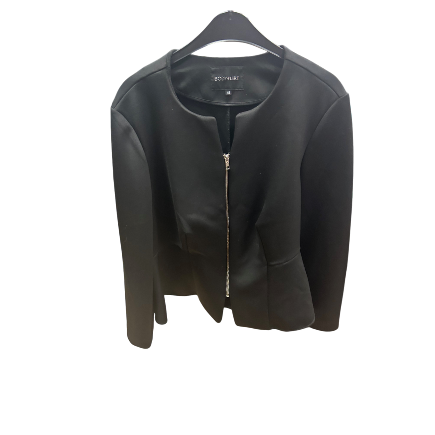 Bodyflirt Jacke Schwarz Gr 48 Reißverschluss Peplum Stil Elegant Ungefüttert