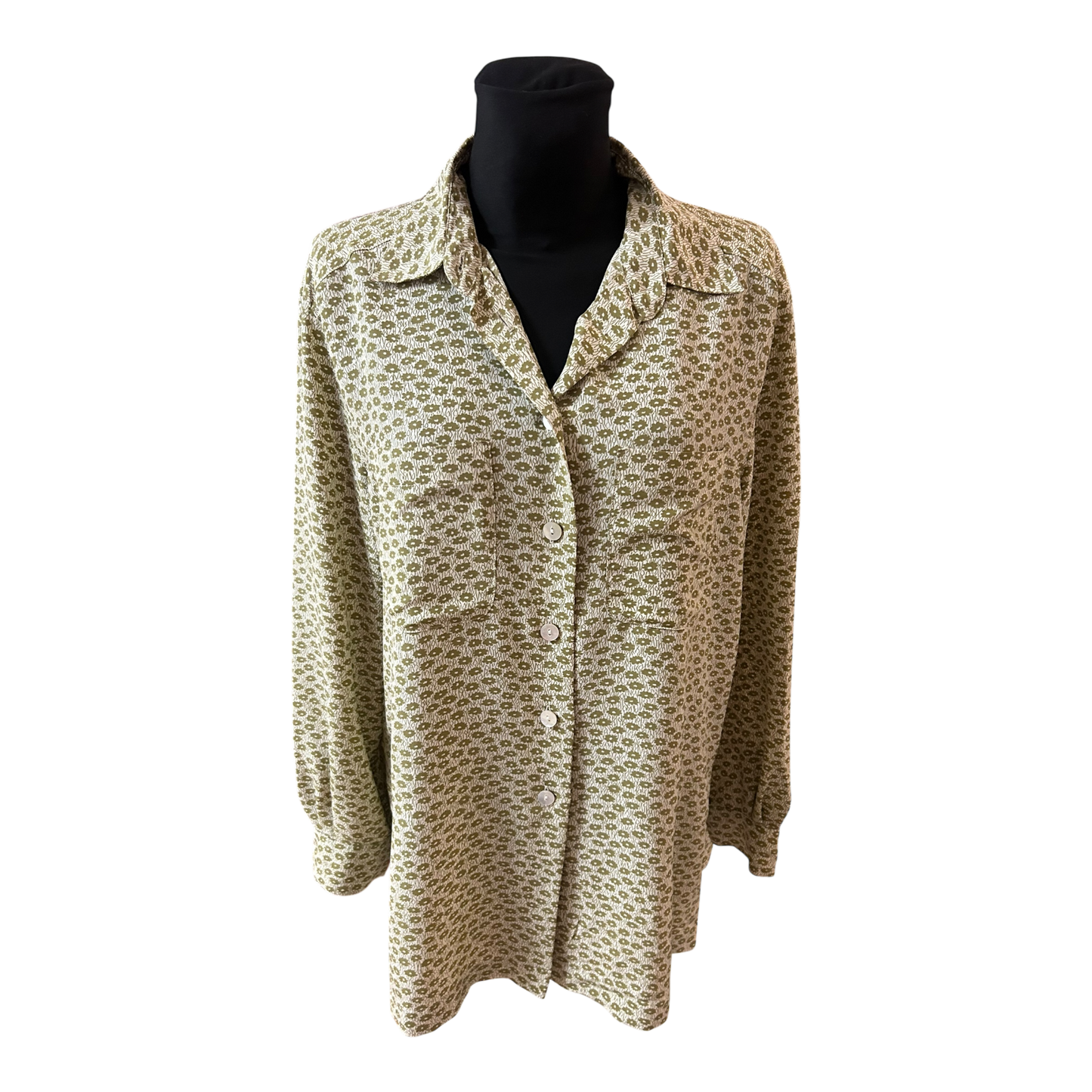 Jobis Bluse Damen Gr 42 Creme Grün Blumen Weit Geschnitten Elegant Chic