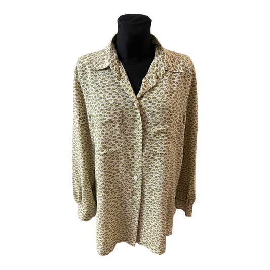 Jobis Bluse Damen Gr 42 Creme Grün Blumen Weit Geschnitten Elegant Chic