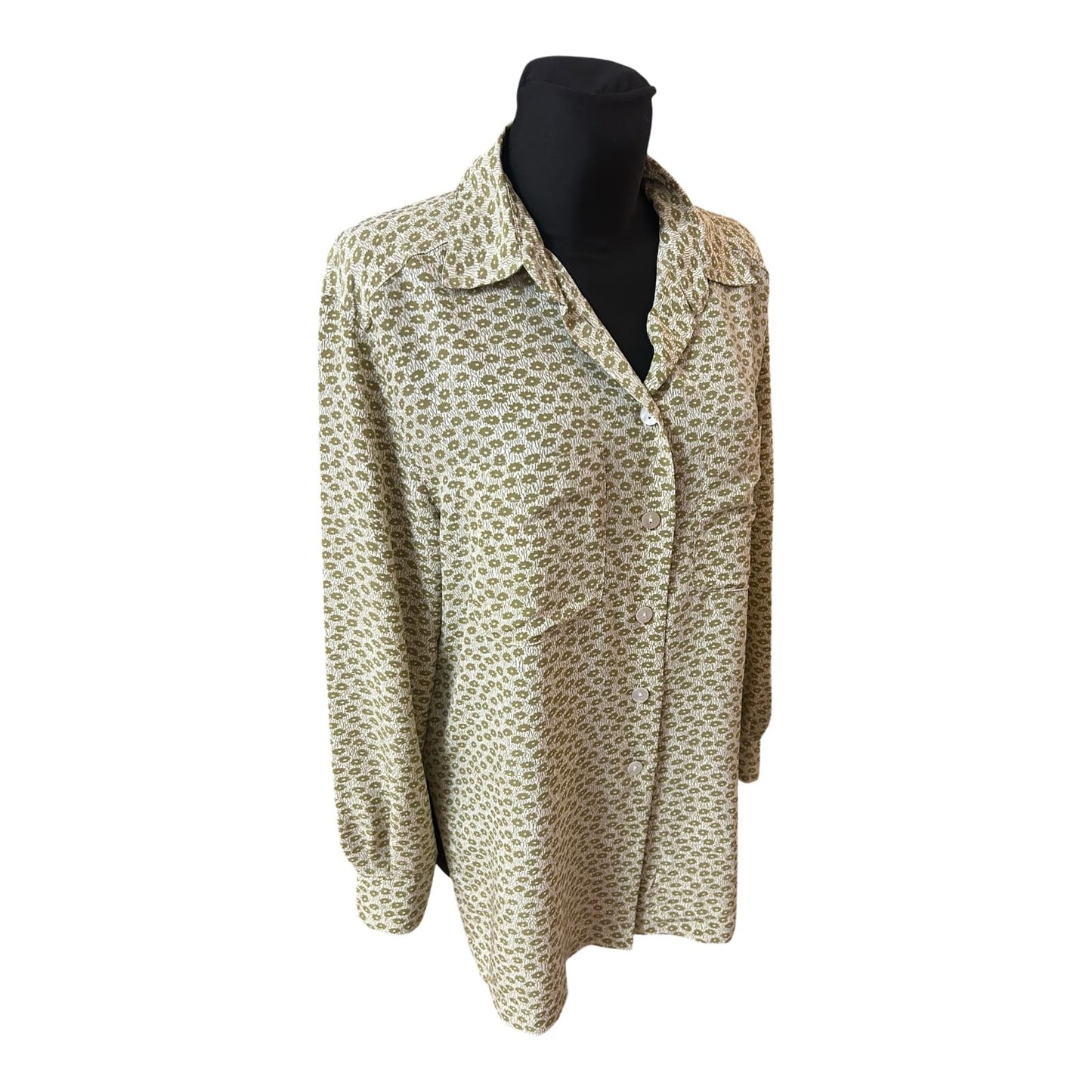 Jobis Bluse Damen Gr 42 Creme Grün Blumen Weit Geschnitten Elegant Chic