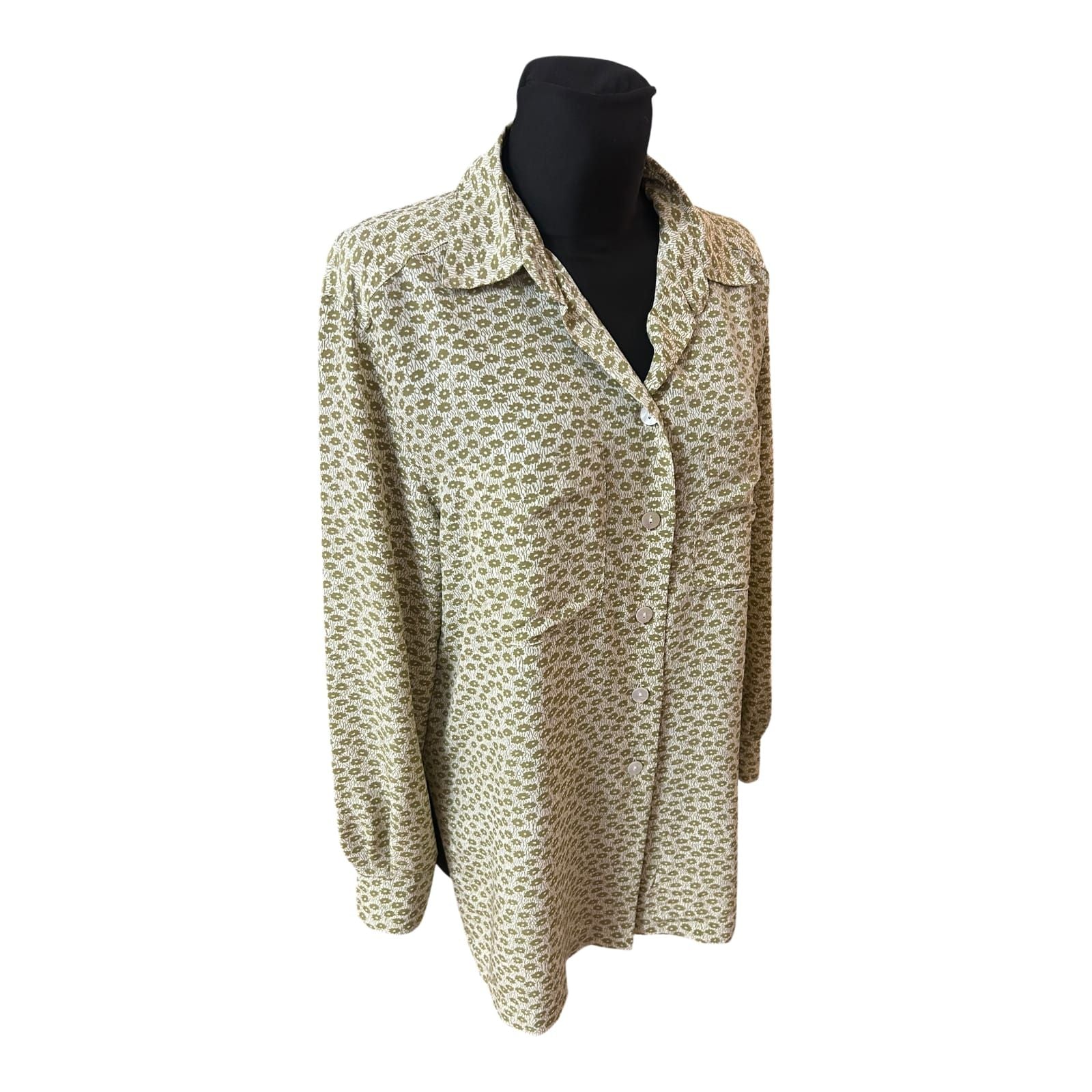 Jobis Bluse Damen Gr 42 Creme Grün Blumen Weit Geschnitten Elegant Chic