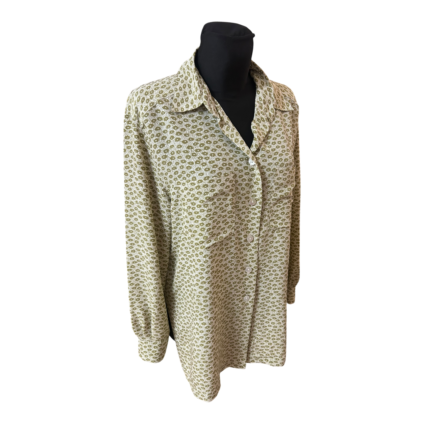 Jobis Bluse Damen Gr 42 Creme Grün Blumen Weit Geschnitten Elegant Chic