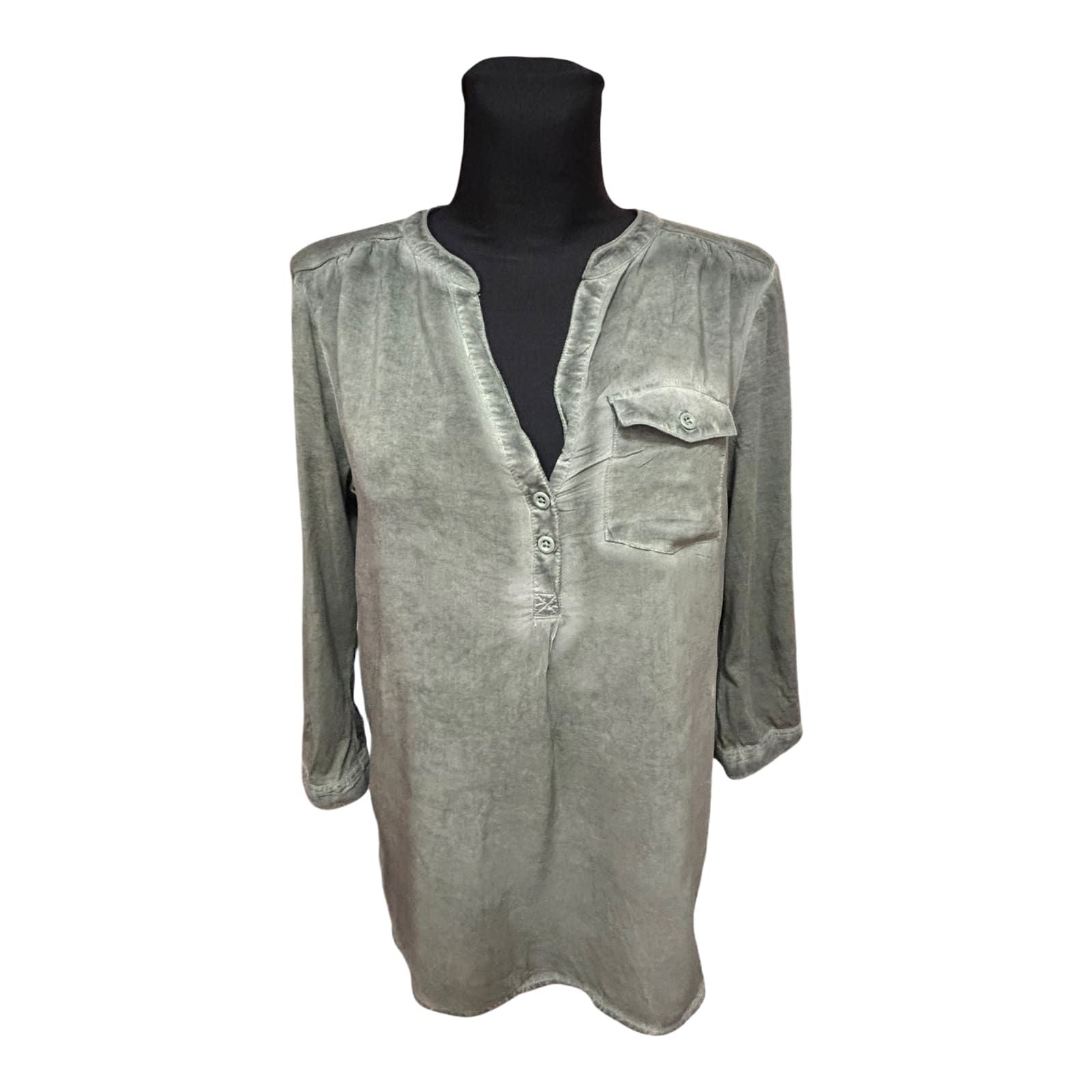QS by s.Oliver Bluse Damen Gr 38 Khaki Viskose 3/4 Arm Leicht Elegant