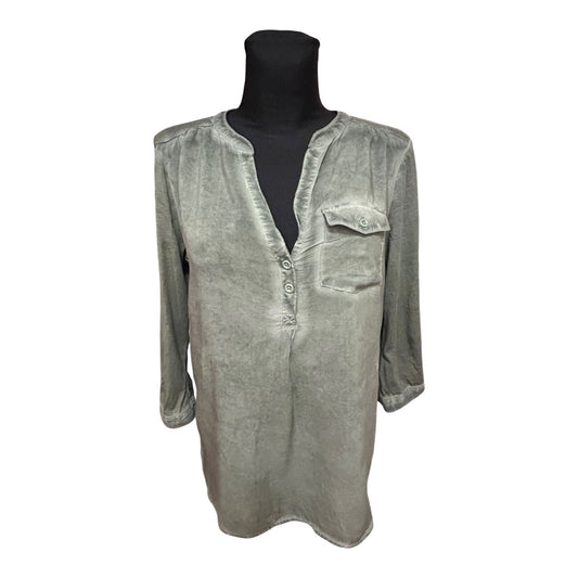 QS by s.Oliver Bluse Damen Gr 38 Khaki Viskose 3/4 Arm Leicht Elegant