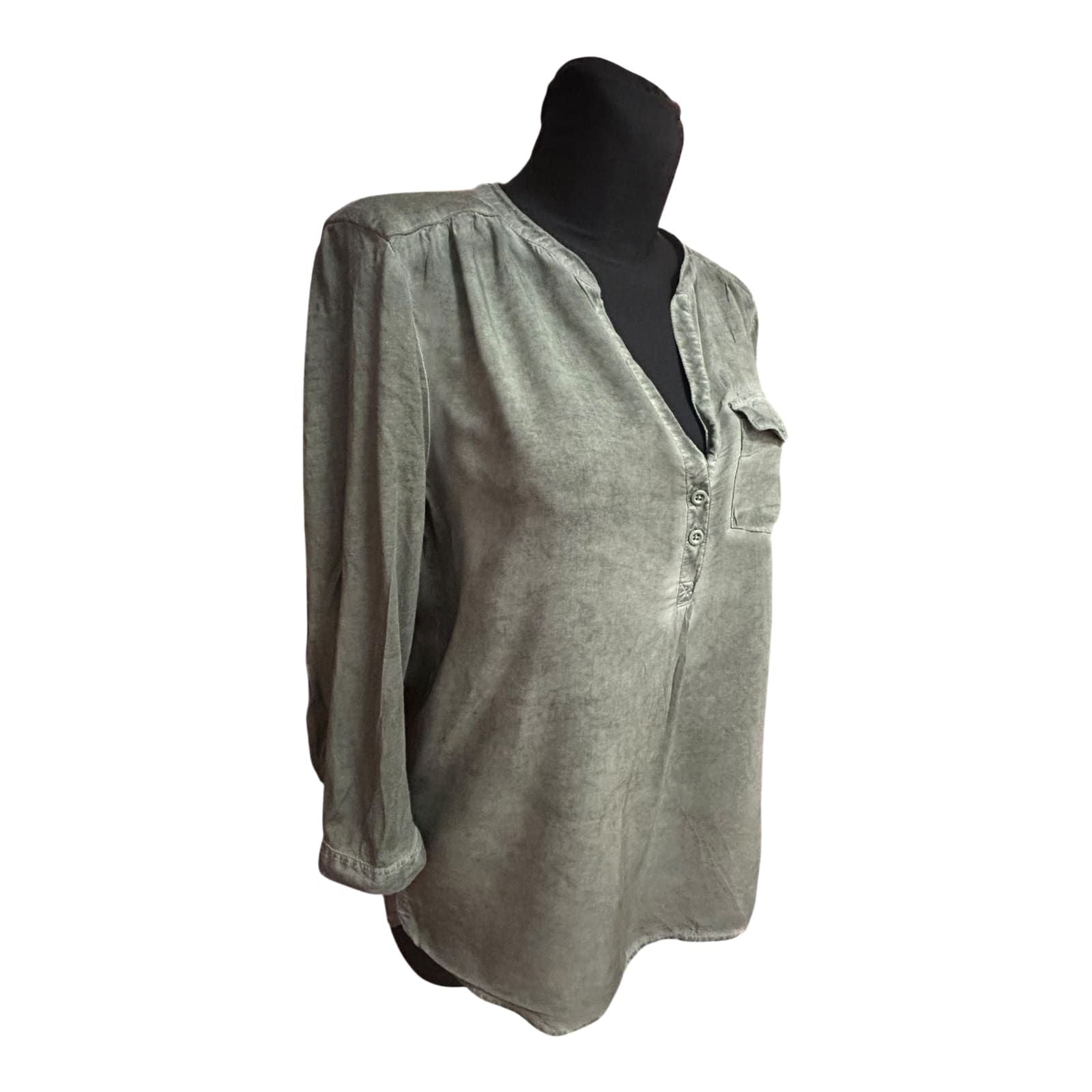 QS by s.Oliver Bluse Damen Gr 38 Khaki Viskose 3/4 Arm Leicht Elegant