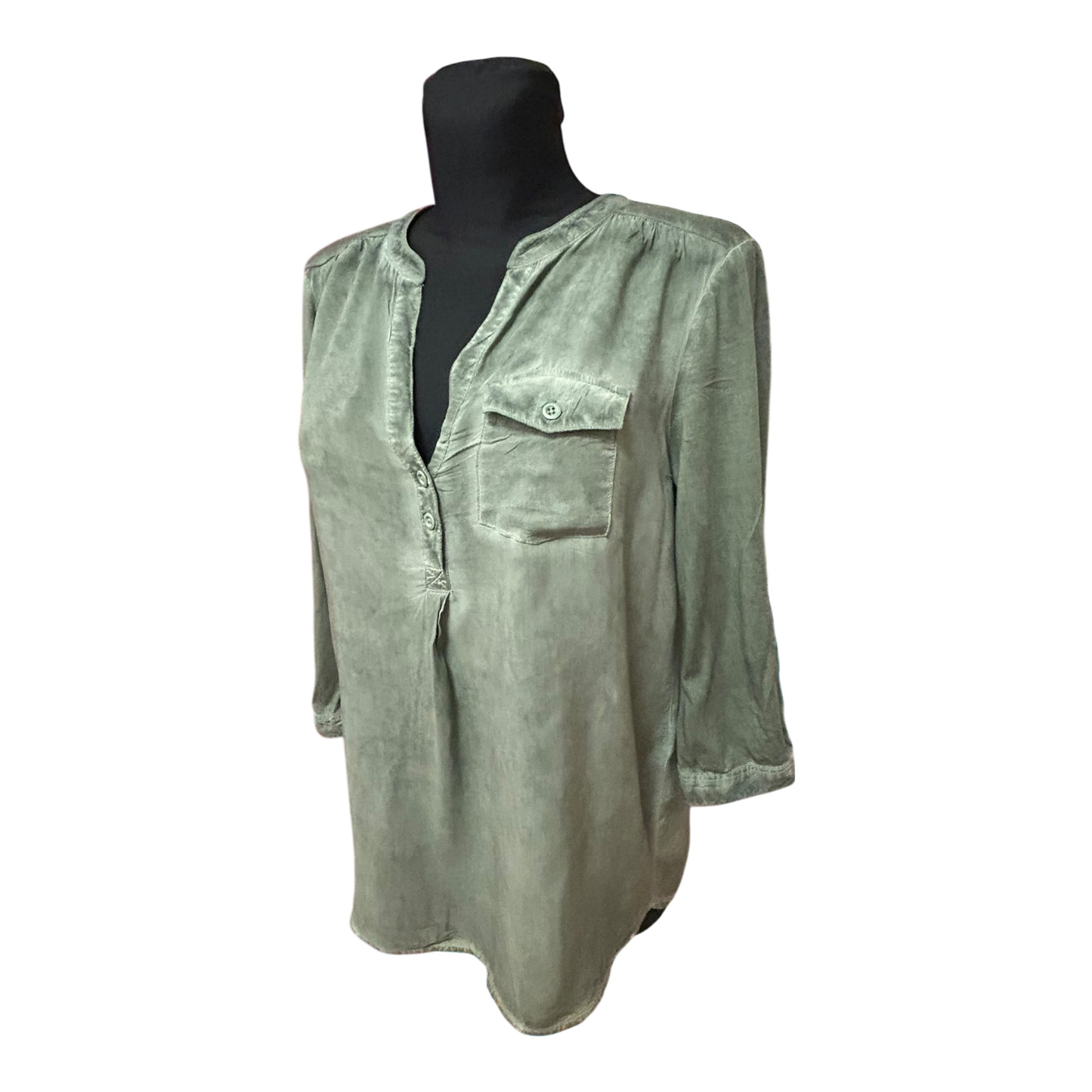 QS by s.Oliver Bluse Damen Gr 38 Khaki Viskose 3/4 Arm Leicht Elegant