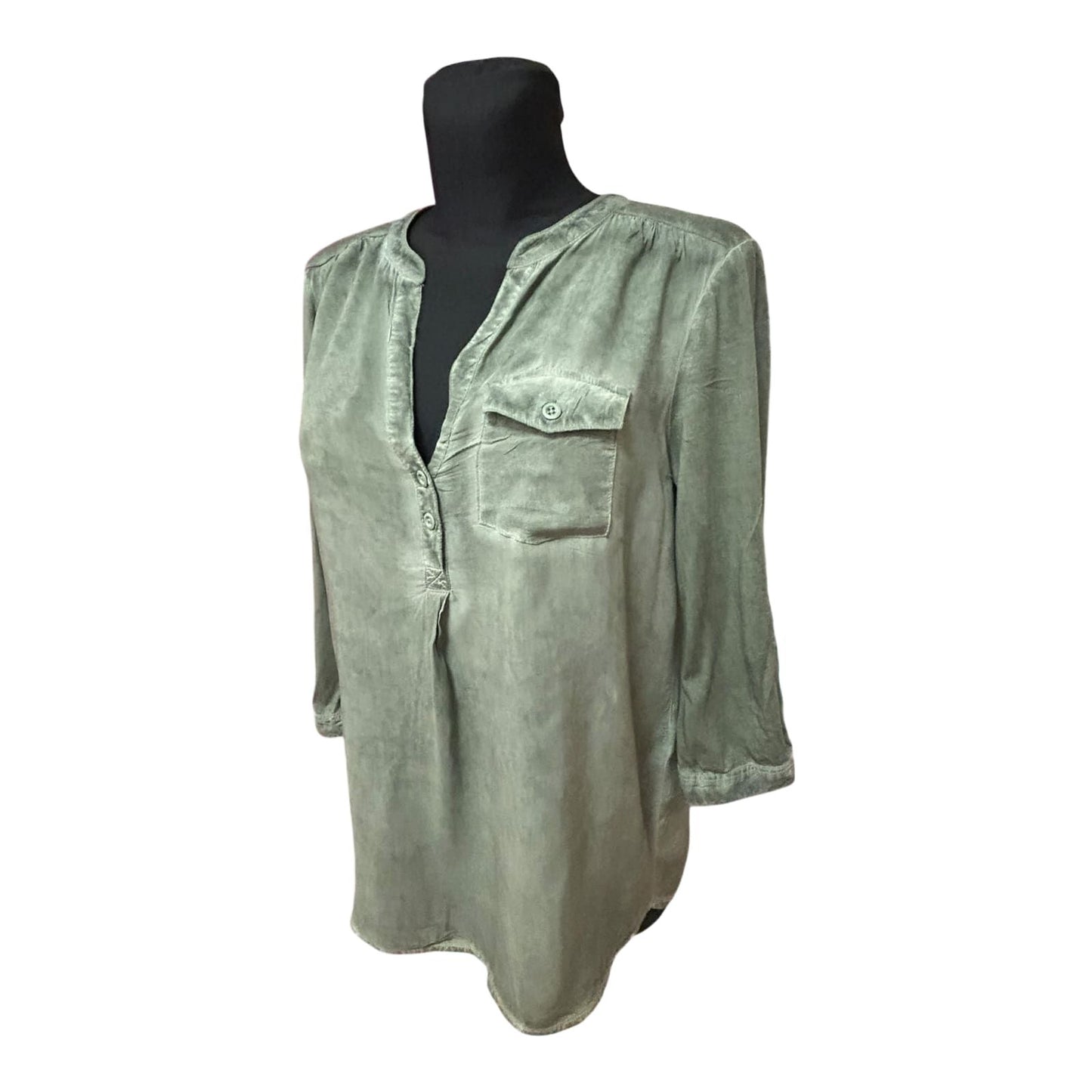 QS by s.Oliver Bluse Damen Gr 38 Khaki Viskose 3/4 Arm Leicht Elegant