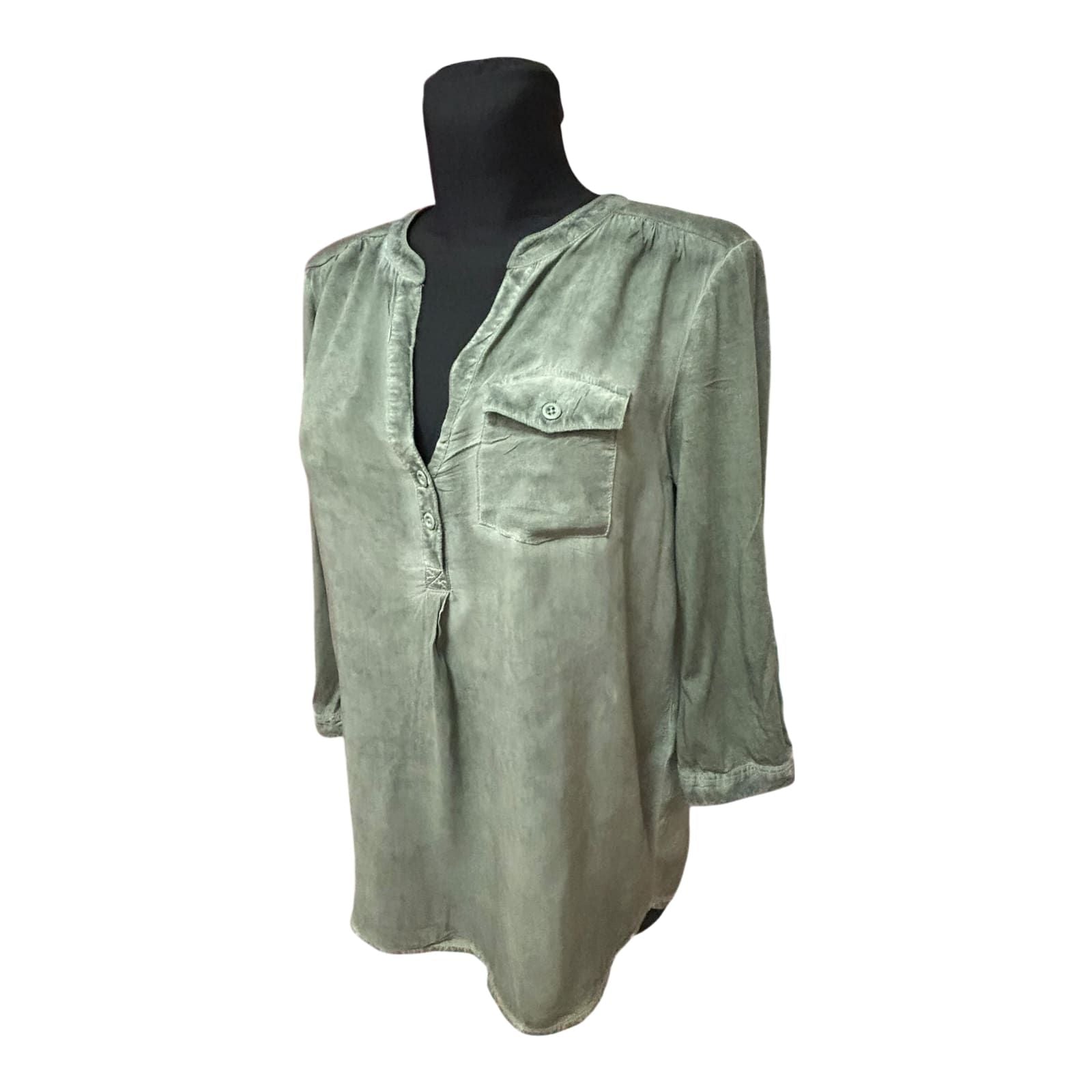 QS by s.Oliver Bluse Damen Gr 38 Khaki Viskose 3/4 Arm Leicht Elegant