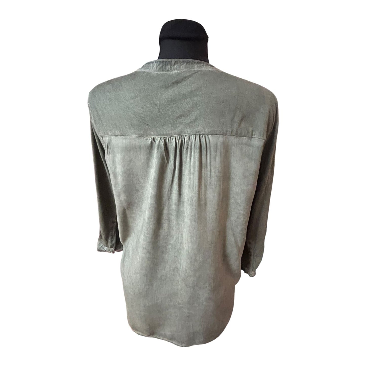 QS by s.Oliver Bluse Damen Gr 38 Khaki Viskose 3/4 Arm Leicht Elegant