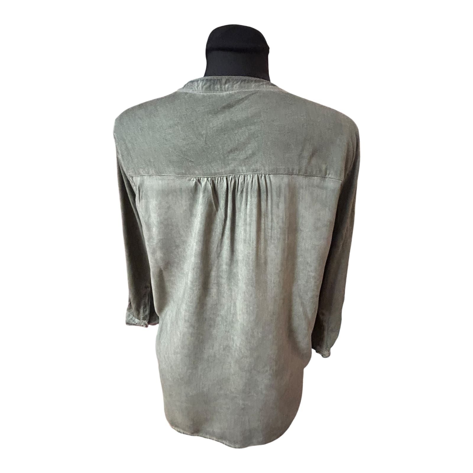 QS by s.Oliver Bluse Damen Gr 38 Khaki Viskose 3/4 Arm Leicht Elegant