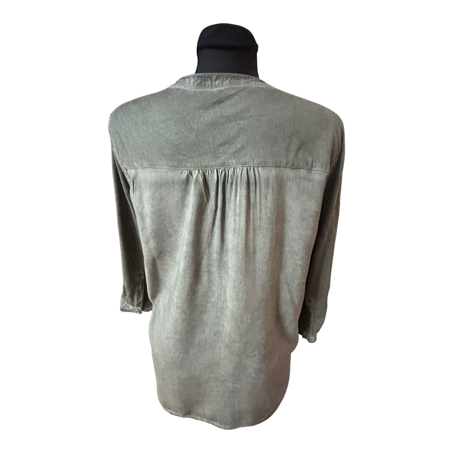 QS by s.Oliver Bluse Damen Gr 38 Khaki Viskose 3/4 Arm Leicht Elegant