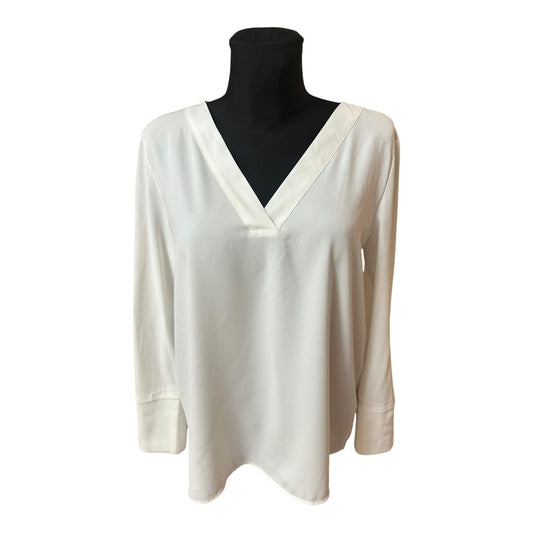 Esprit Damen Bluse Gr 38 Weiß V-Ausschnitt Elegant Langarm Fließend
