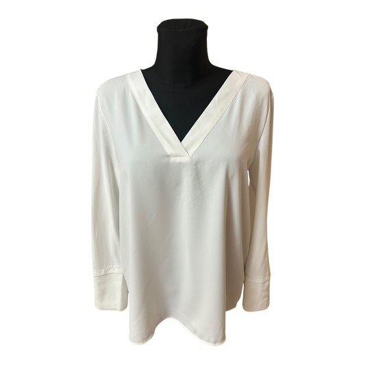 Esprit Damen Bluse Gr 38 Weiß V-Ausschnitt Elegant Langarm Fließend