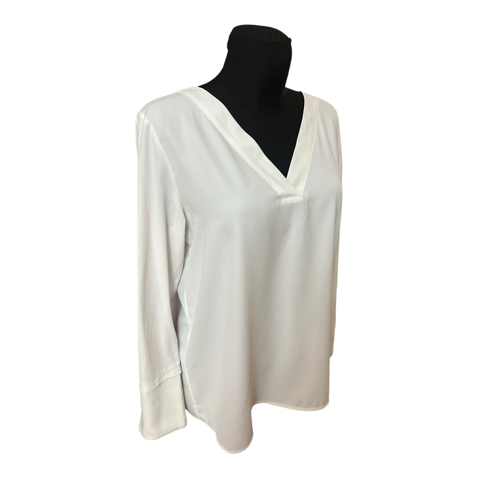 Esprit Damen Bluse Gr 38 Weiß V-Ausschnitt Elegant Langarm Fließend