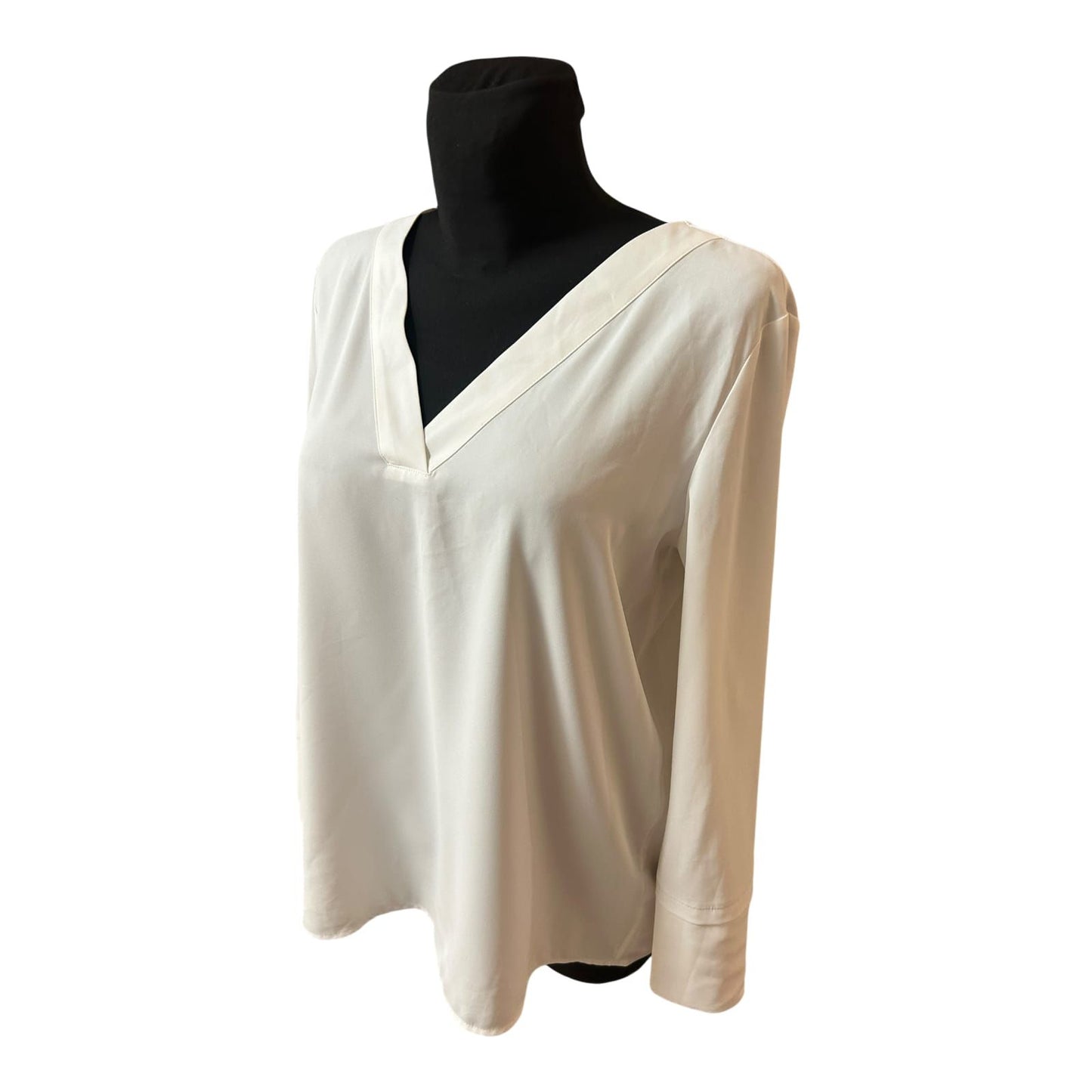 Esprit Damen Bluse Gr 38 Weiß V-Ausschnitt Elegant Langarm Fließend