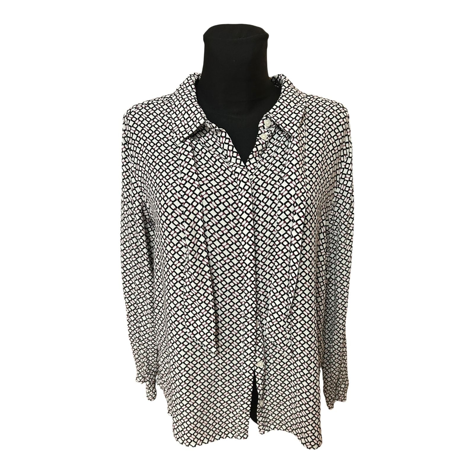 Bonita Bluse Damen Gr 42 Weiss Schwarz Muster Langarm Elegant Klassisch