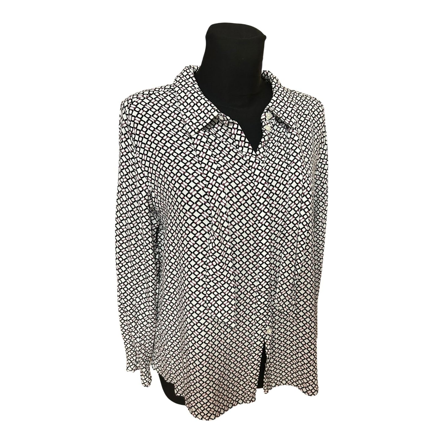 Bonita Bluse Damen Gr 42 Weiss Schwarz Muster Langarm Elegant Klassisch