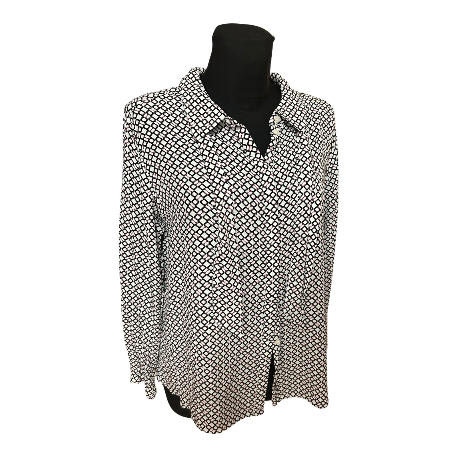Bonita Bluse Damen Gr 42 Weiss Schwarz Muster Langarm Elegant Klassisch