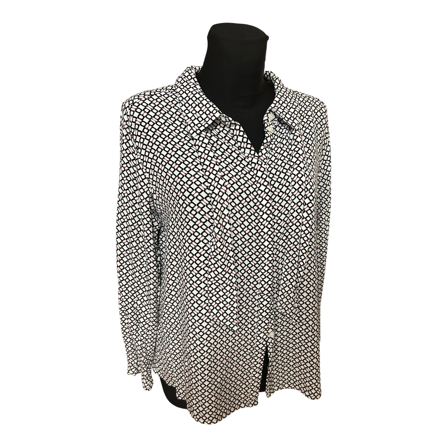 Bonita Bluse Damen Gr 42 Weiss Schwarz Muster Langarm Elegant Klassisch