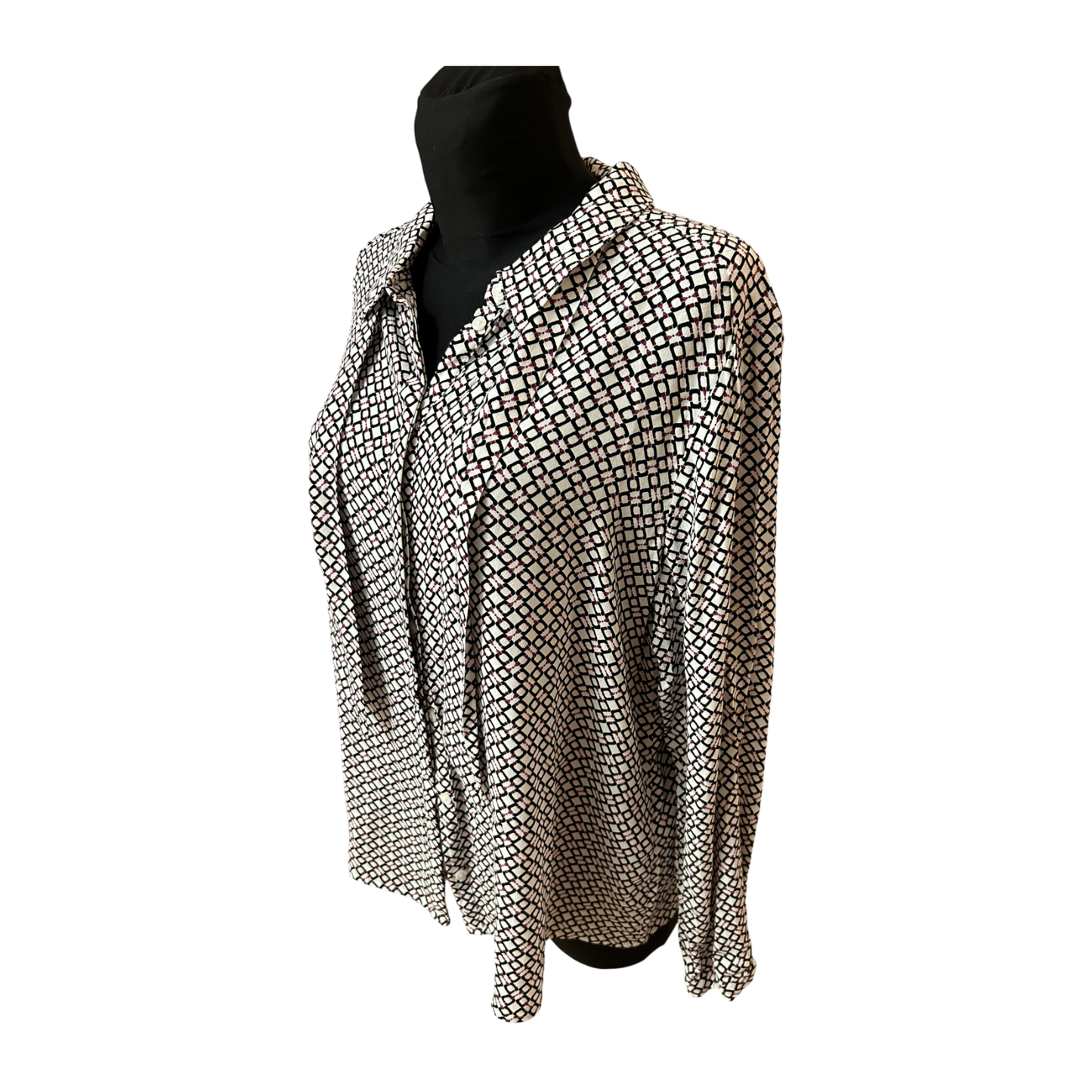 Bonita Bluse Damen Gr 42 Weiss Schwarz Muster Langarm Elegant Klassisch