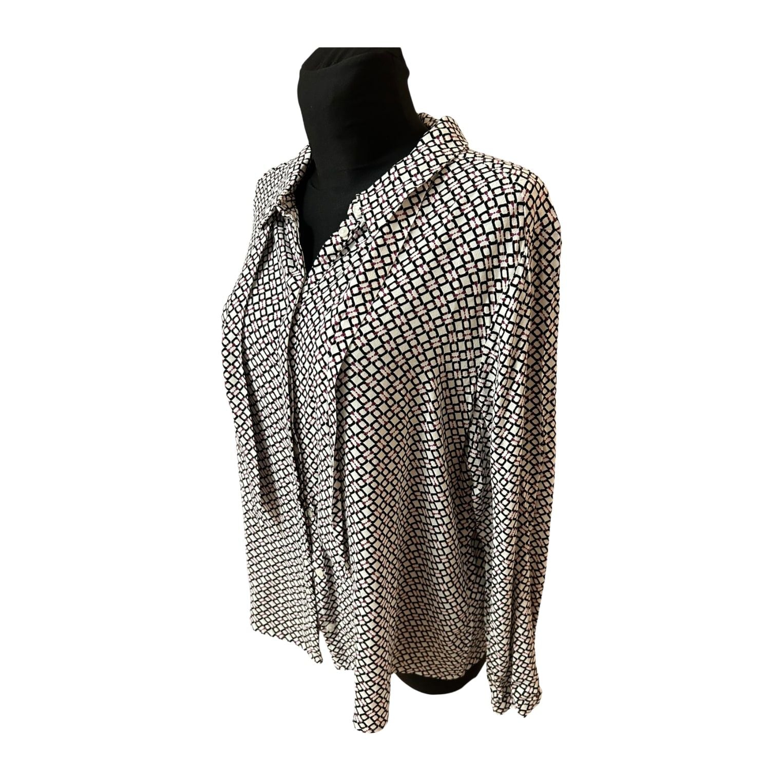 Bonita Bluse Damen Gr 42 Weiss Schwarz Muster Langarm Elegant Klassisch