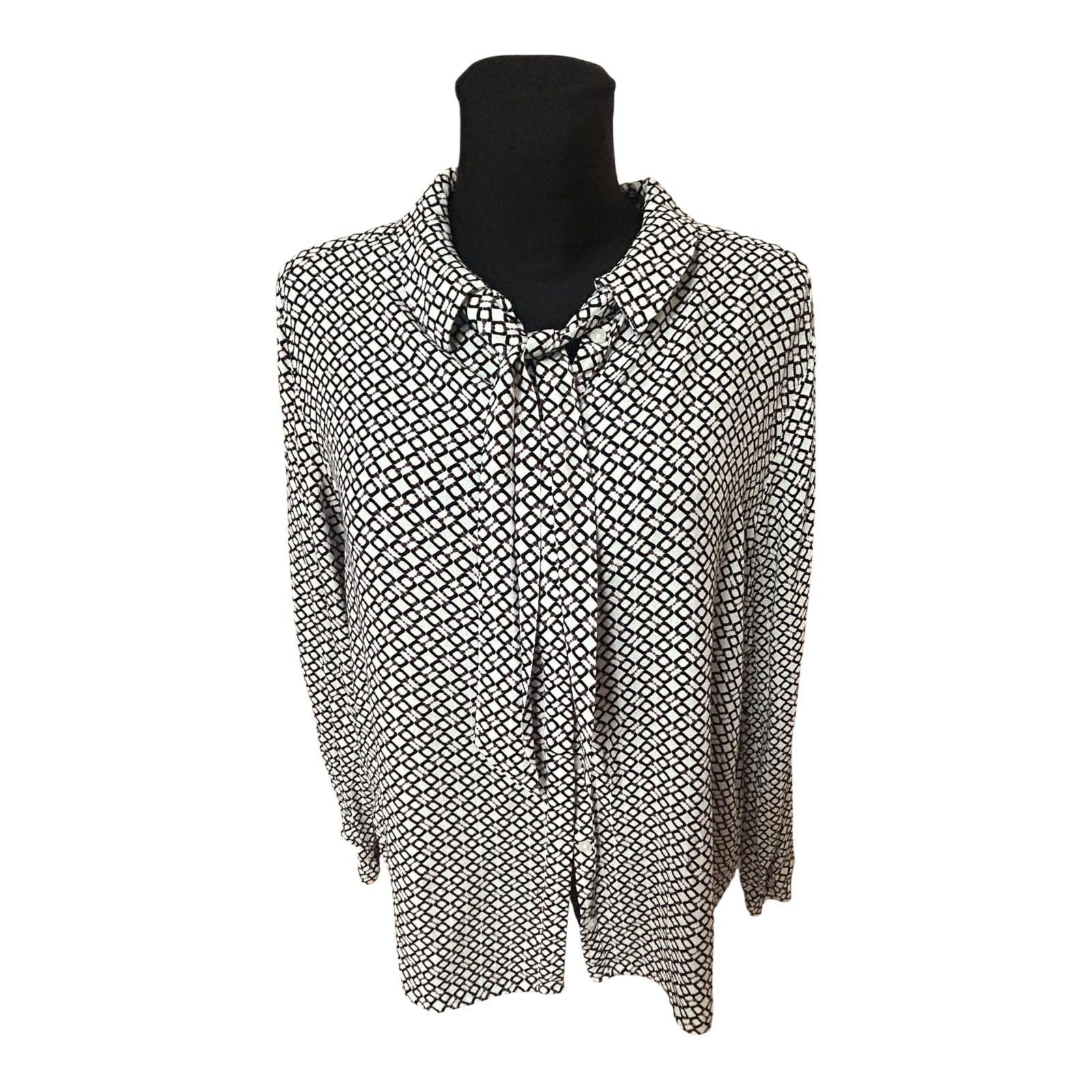 Bonita Bluse Damen Gr 42 Weiss Schwarz Muster Langarm Elegant Klassisch