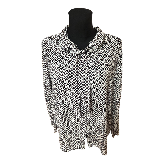 Bonita Bluse Damen Gr 42 Weiss Schwarz Muster Langarm Elegant Klassisch