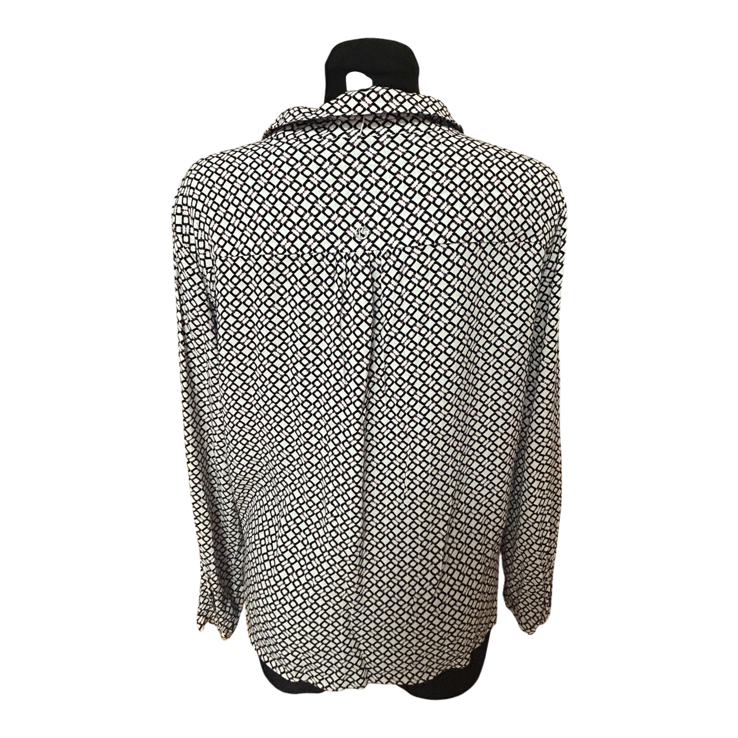 Bonita Bluse Damen Gr 42 Weiss Schwarz Muster Langarm Elegant Klassisch