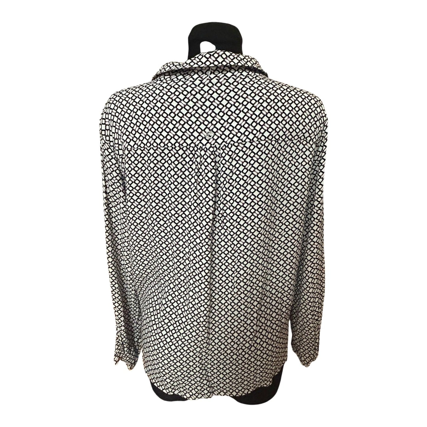 Bonita Bluse Damen Gr 42 Weiss Schwarz Muster Langarm Elegant Klassisch