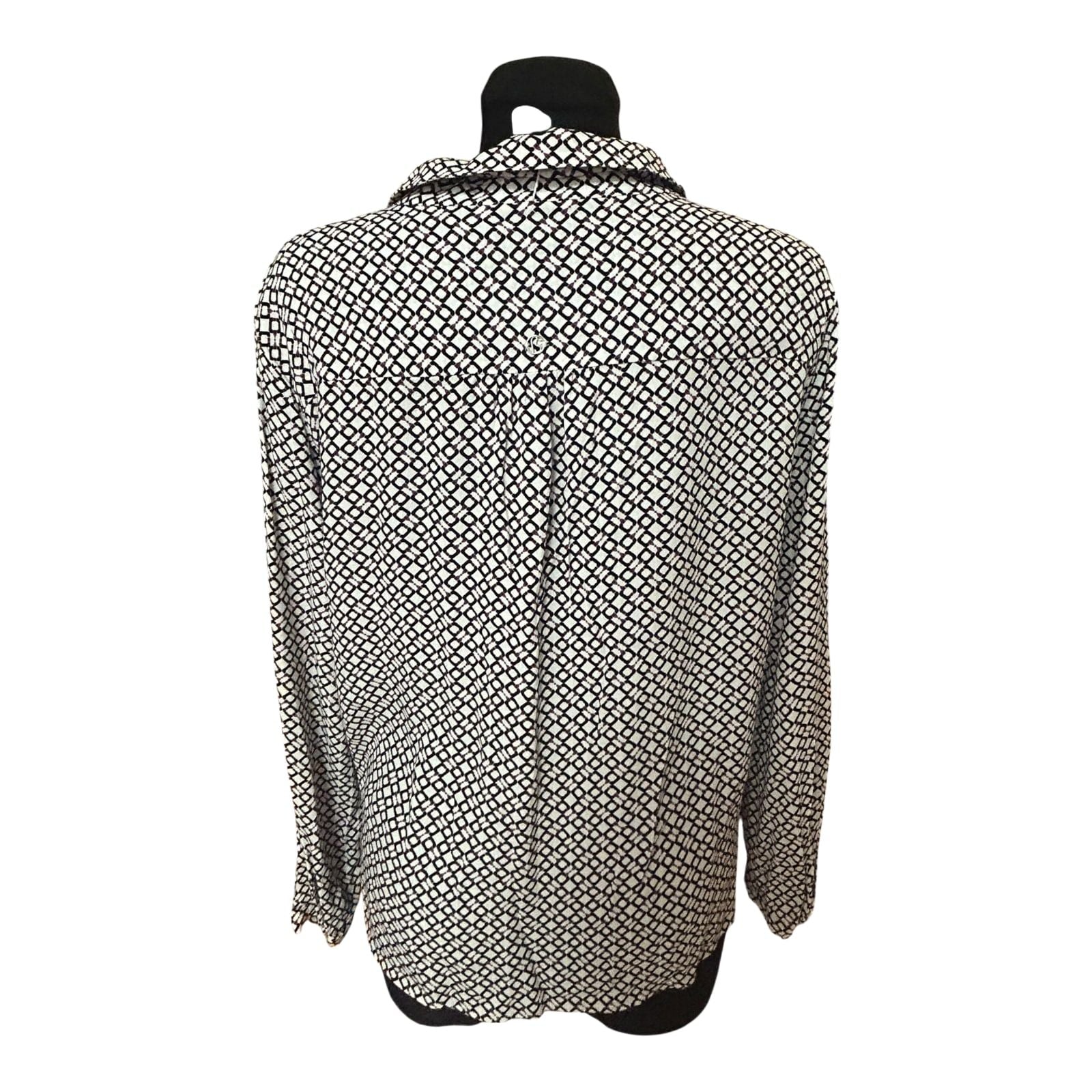 Bonita Bluse Damen Gr 42 Weiss Schwarz Muster Langarm Elegant Klassisch