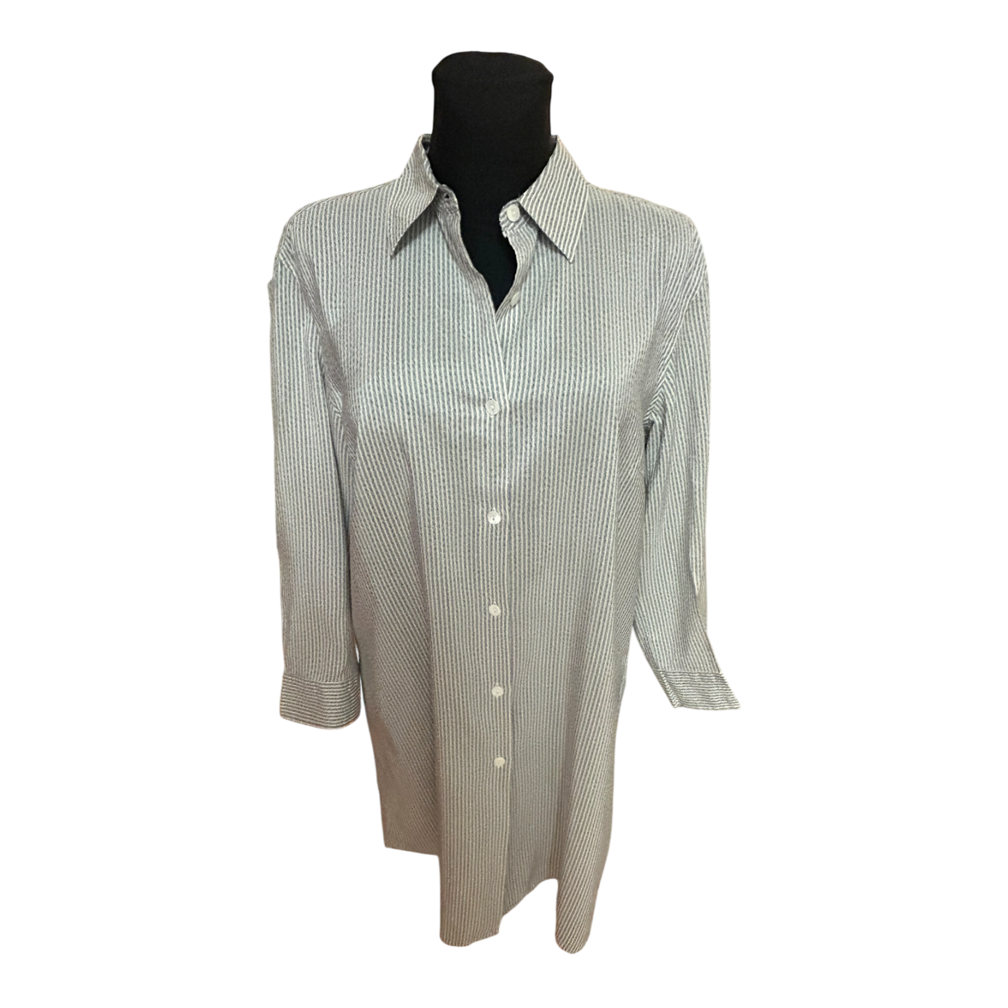 Aigner Bluse Damen Gr 46 Seide Blau Weiß Gestreift Made in Italy Chic