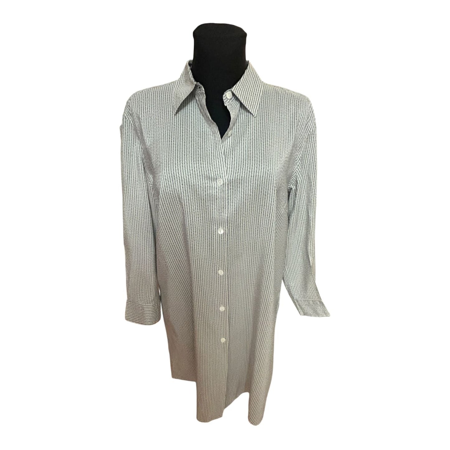 Aigner Bluse Damen Gr 46 Seide Blau Weiß Gestreift Made in Italy Chic