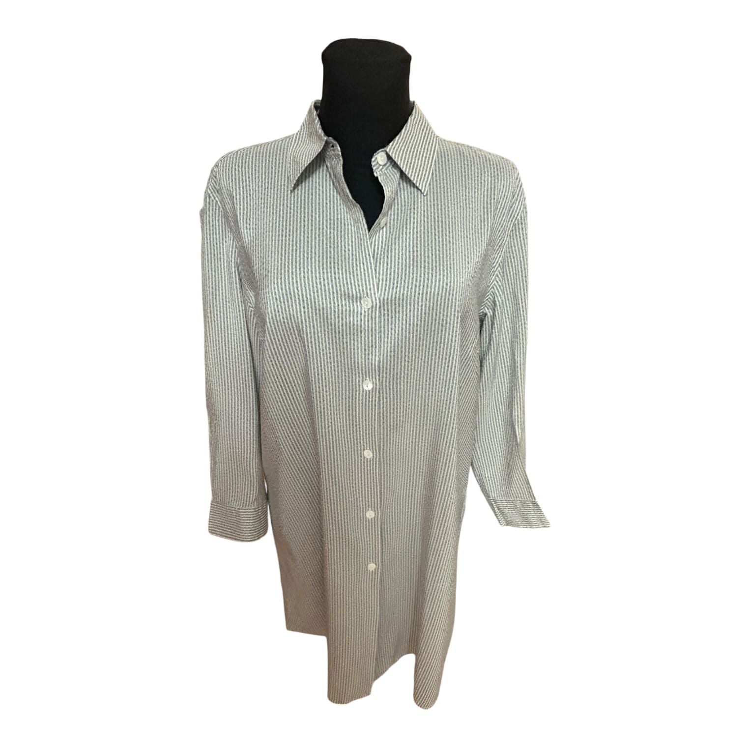 Aigner Bluse Damen Gr 46 Seide Blau Weiß Gestreift Made in Italy Chic