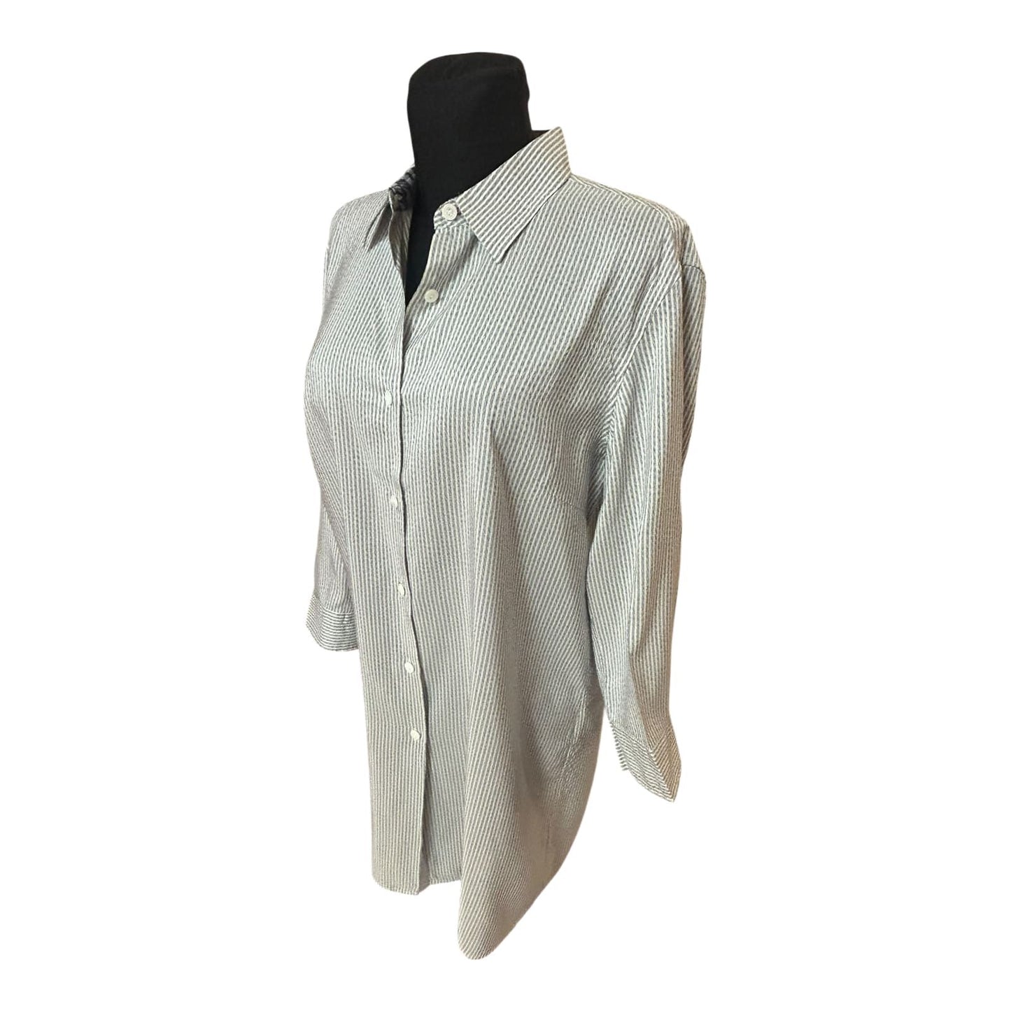 Aigner Bluse Damen Gr 46 Seide Blau Weiß Gestreift Made in Italy Chic