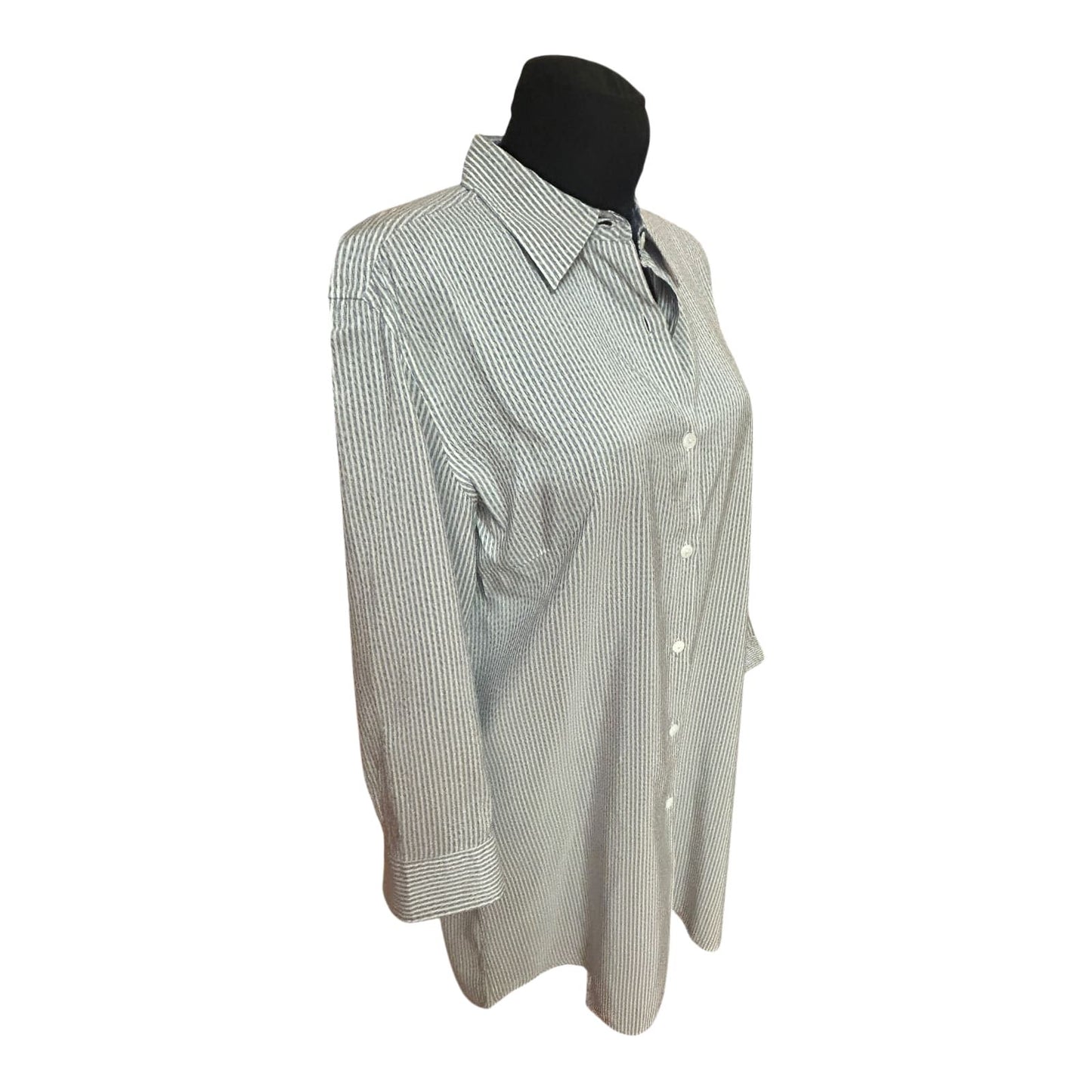 Aigner Bluse Damen Gr 46 Seide Blau Weiß Gestreift Made in Italy Chic
