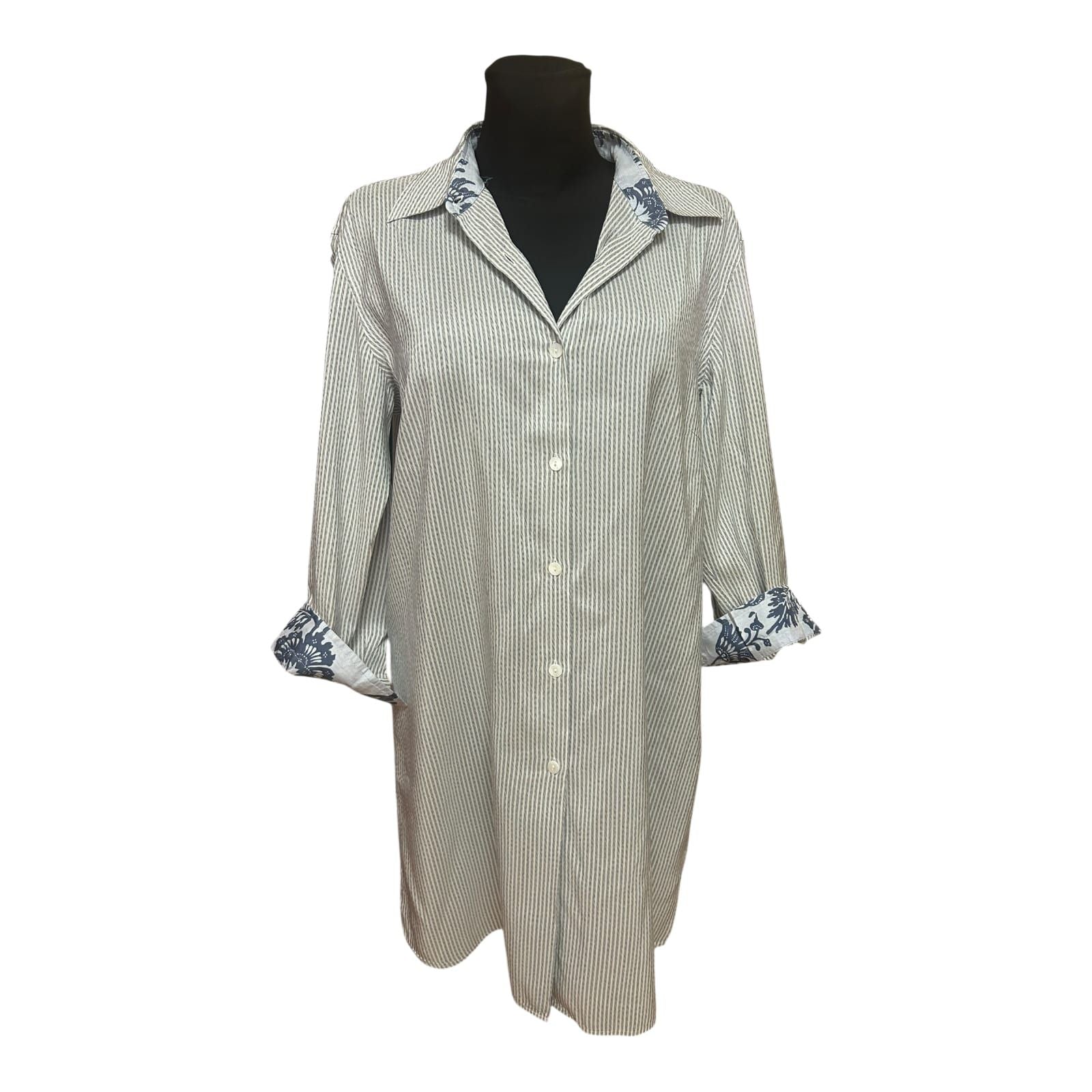 Aigner Bluse Damen Gr 46 Seide Blau Weiß Gestreift Made in Italy Chic